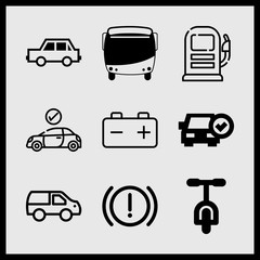 Simple 9 icon set of car related car, car, car repair and battery vector icons. Collection Illustration