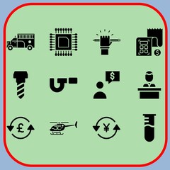 Simple 12 icon set of business related businessman, helicopter, cpu and education vector icons. Collection Illustration