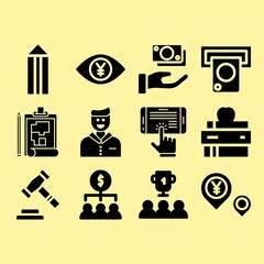 Teamwork, atm and pin related premium icon set