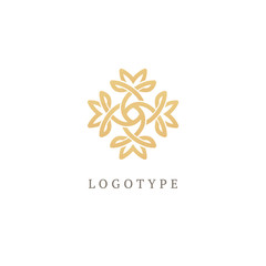 Obraz na płótnie Canvas Vector floral luxury curve logo design. Round gold ornate frame. Vintage premium design vector element.