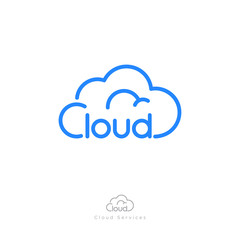 Cloud computing logo. Communication or network icon. Linear style. Monochrome option.