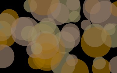 Multicolored translucent circles on a dark background. Orange tones. 3D illustration