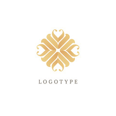 Fototapeta na wymiar Vector floral luxury curve logo design. Round gold ornate frame. Vintage premium design vector element.
