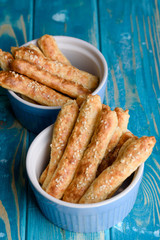Cottage cheese sticks with oatmeal and sesame flakes