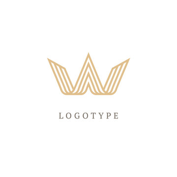 Vector imperial luxury crown logo design. Line art gold ornate symbol. Vintage premium king, queen vector sign.