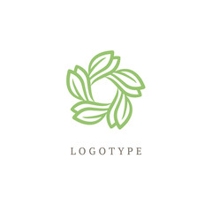 Vector floral luxury curve logo design. Green leaf ornate frame. Vintage premium design vector element.