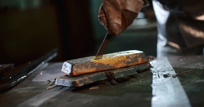 Heavy industry, golden bar processing.