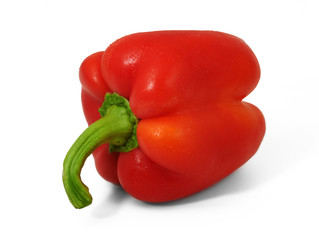 Red bell peper in horizontal position on white background