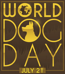 Dog Fur with Golden Greeting Sign for World Dog Day, Vector Illustration