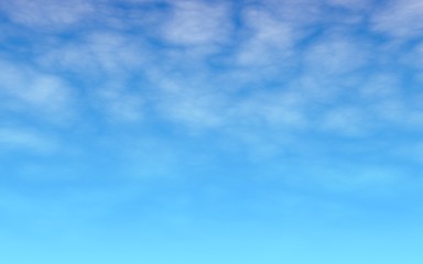 The bright sky in the morning. Blue sky background with white clouds. Cumulus white clouds in the clear blue sky. 3D illustration