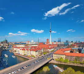 Aerial view of central Berlin on a bright day in Spring