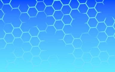 Obraz premium Translucent, with breaks, honeycomb on a gradient blue sky background. Perspective view on polygon look like honeycomb. Isometric geometry. 3D illustration