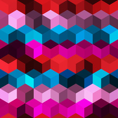 Hexagon grid seamless vector background. Minimal polygons with bauhaus corners geometric graphic design. Trendy colors hexagon cells pattern for web or cover. Honeycomb shapes mosaic backdrop.