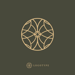 Vector celtic luxury curve logo design. Round gold ornate frame. Vintage premium design vector element.
