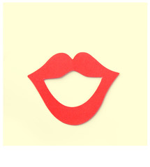 Female red lips. Party. Retro postcard - polaroid photo.