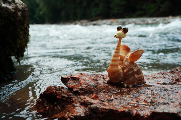 Image of a dragon made of shells. Handmade.