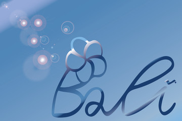 Hand illustration of Bali modified in range blue colors with sunlight effect. Banner, poster, bags, clothes, postcard, card.
