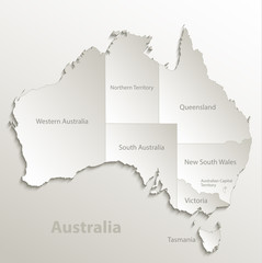 Australia map separate region individual names card paper 3D natural vector