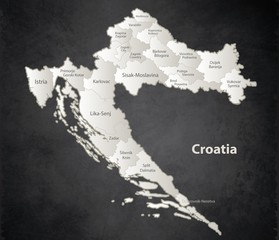 Croatia map Black White separate region individual names blackboard vector