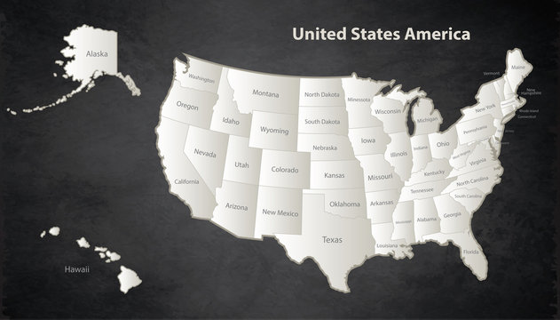 USA map with Alaska and Hawaii map Black White separate states individual names blackboard vector