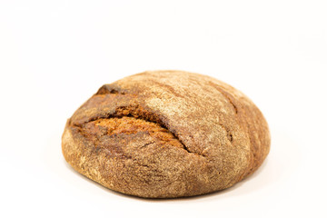 Delicious round rye bread isolated on a white background.Whole fresh healthy baked goods.Useful for...