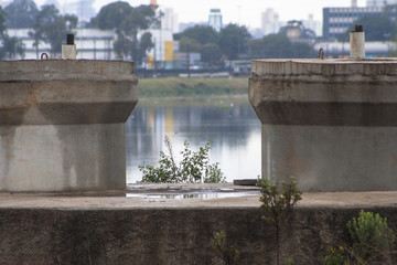 Sao Paulo, Brazil, June 01, 2008. Pollution of Pinheiros river by sewage and trash of city in a rain day