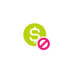 Free Of Charge icon. Green circle with dollar sign and pink crossed circle.