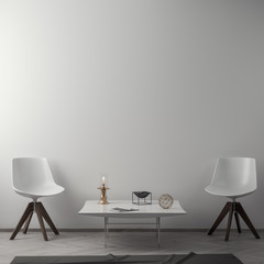 Interior of living room with white wall, 3D Rendering