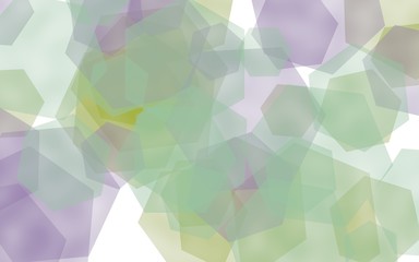 Multicolored translucent hexagons on white background. Green tones. 3D illustration