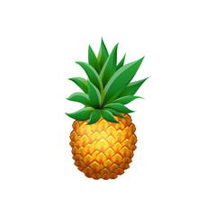 Realistic Pineapple isolated on white background. Cartoon flesh juicy tropical fruit