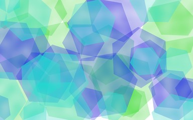 Multicolored translucent hexagons on white background. Green tones. 3D illustration