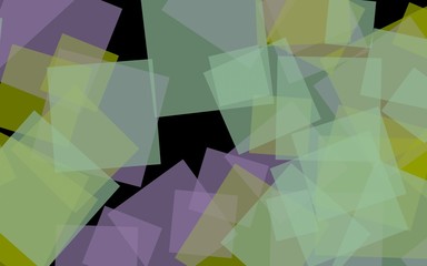 Multicolored translucent squares on dark background. Green tones. 3D illustration