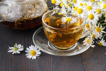nice cup of tea with camomile flowers and camomile