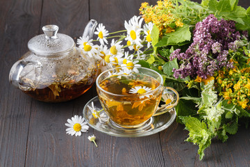 nice cup of tea with camomile flowers and camomile