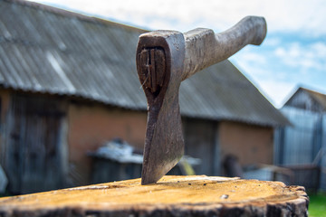 ax thrust into the stump