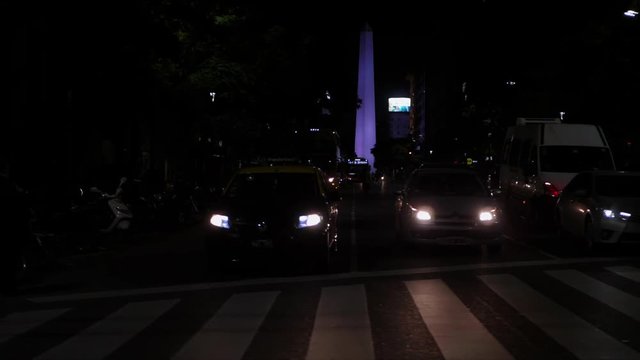 Colorfull footageof the obelisco at nigt in buenos aires