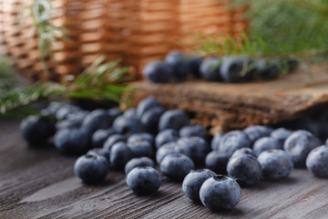 Blueberries in the basket close up view