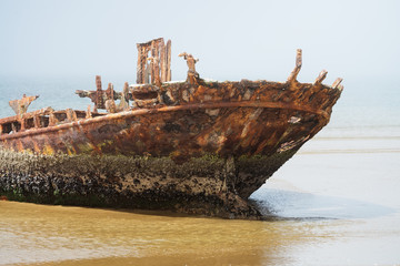 Old rusty shipwreck on the Skeleton Coast, Namibia