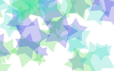Multicolored translucent stars on a white background. Green tones. 3D illustration