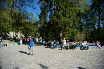 Zheleznovodsk, Stavropolskiy / Russia - May 01 2018: Zheleznovodsk city park, The name of the town literally means iron-water-place, as the mineral waters high content of iron springing from the earth