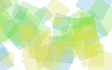 Multicolored translucent squares on white background. Green tones. 3D illustration