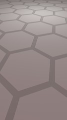 Honeycomb with color lighting, on a gray background. Perspective view on polygon look like honeycomb. Isometric geometry. Vertical image orientation. 3D illustration