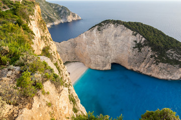 Sunset view of Navagio Shipwreck beach, Zakynthos, Greece