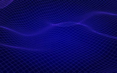 Abstract landscape on a blue background. Cyberspace grid. Hi-tech network, technology. 3D illustration