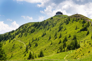 Wildenkarhutte hut on Wildenkarkogel Mountain in Alps, Saalbach-Hinterglemm, Zell am See district, Salzburg federal state, Austria