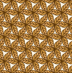 Vector Golden Leaves Seamless Pattern. Abstract Grid Background. Geometric texture.