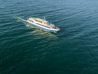 top view cruise liner in the open sea isolated