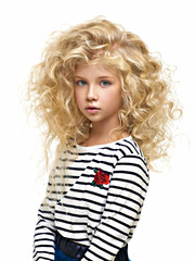 Portrait of the beautiful child on white background