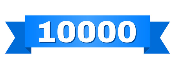 10000 text on a ribbon. Designed with white caption and blue tape. Vector banner with 10000 tag.