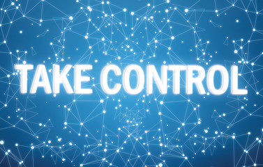 Digital take control text on blue background